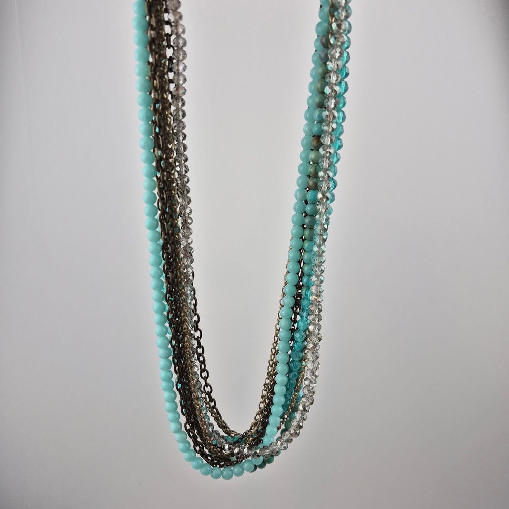 Ann Taylor Loft 20" Multi-Strand‎ Beaded Necklace Beachy Blue Coastal Vibes Boho - Picture 8 of 12